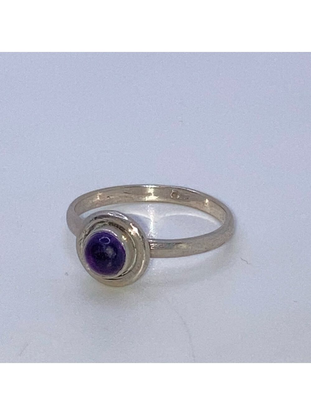 Vtg Sterling & Amethyst Stone Cabochon Ring Sz 7.75